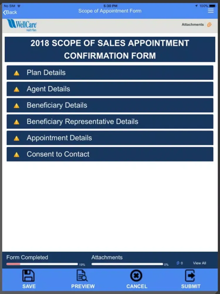 Tangkapan skrin WellCare Scope of Appointment iPad 