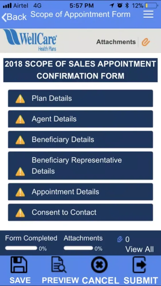 Tangkapan skrin WellCare Scope of Appointment