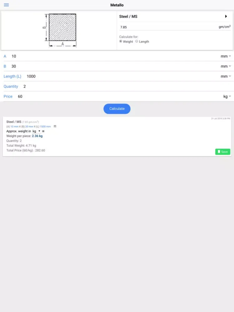 Metallo - Metal Weight Calc iPad  Screenshots