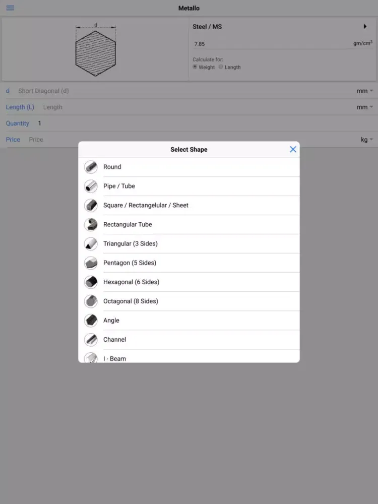 Metallo - Metal Weight Calc iPad  Screenshots