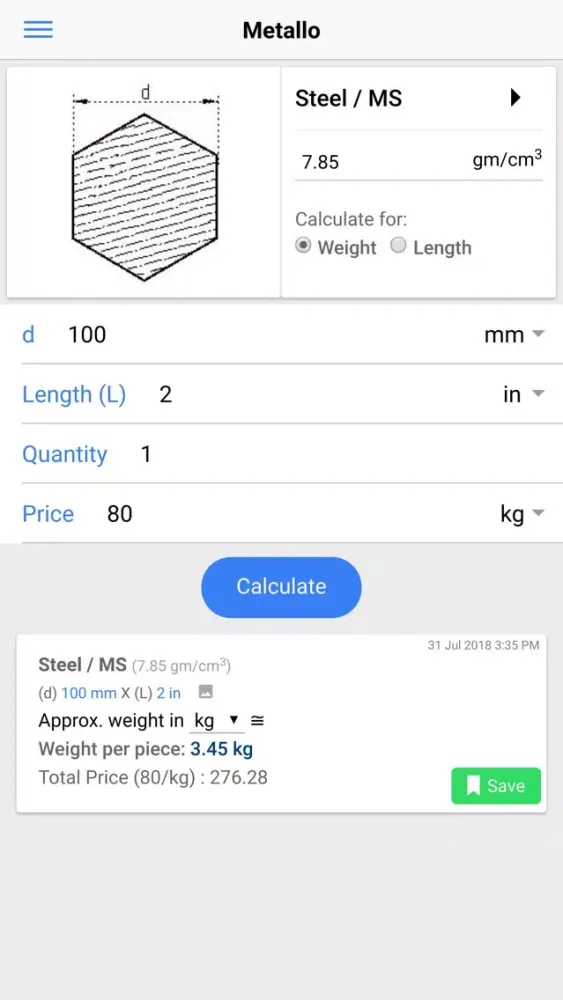 Metallo - Metal Weight Calc Screenshots
