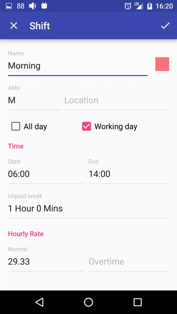 Tangkapan skrin Shift.Cal