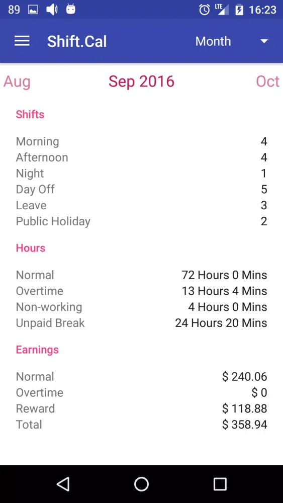 Tangkapan skrin Shift.Cal