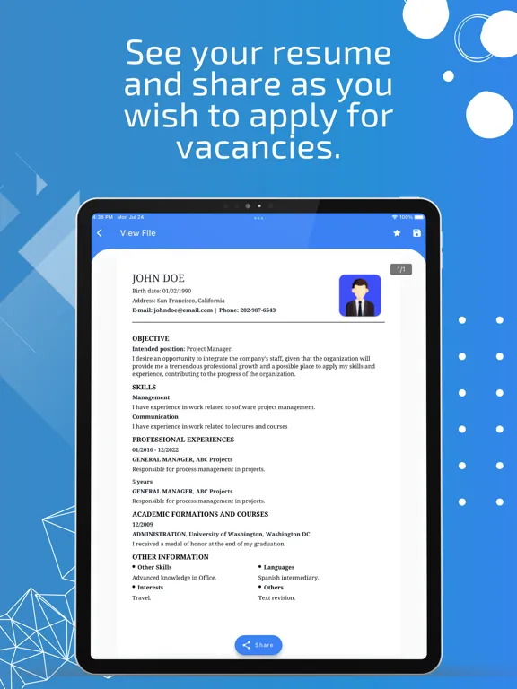 Resume and Business Card iPad  Screenshots