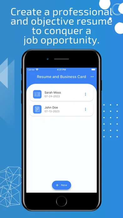Resume and Business Card Screenshots