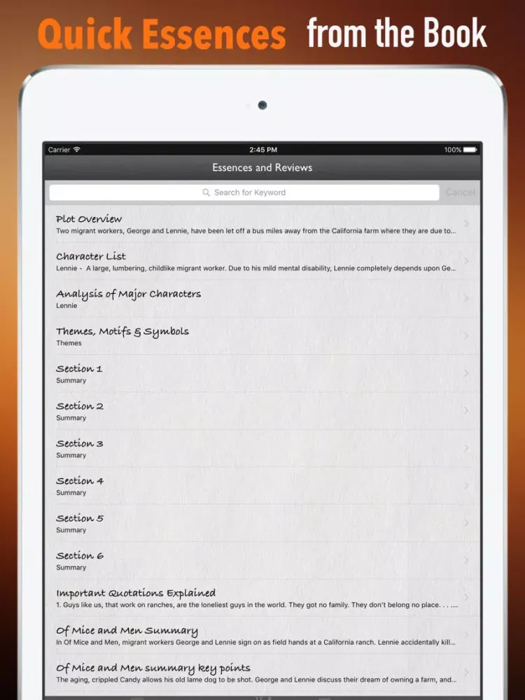 Captures d'écran de Quick Wisdom from Of Mice and Men iPad 