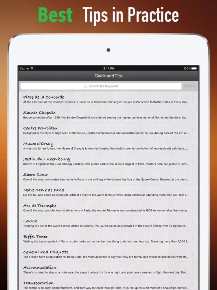 Paris Tourism:Raiders,Guide and Diet iPad  Screenshots