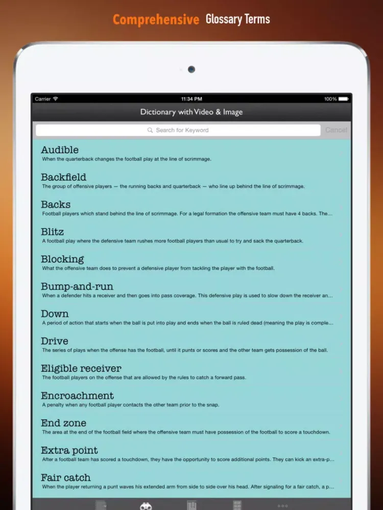 American Football 101: Quick Learning Reference with Video Lessons and Glossary iPad 应用截图