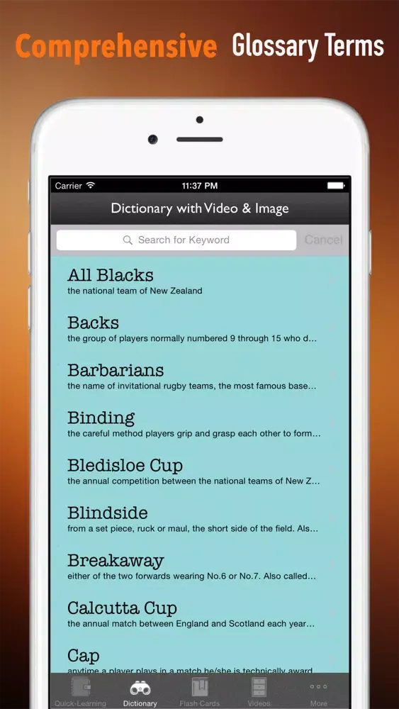 Rugby 101: Quick Learning Reference with Video Lessons and Glossary Screenshots