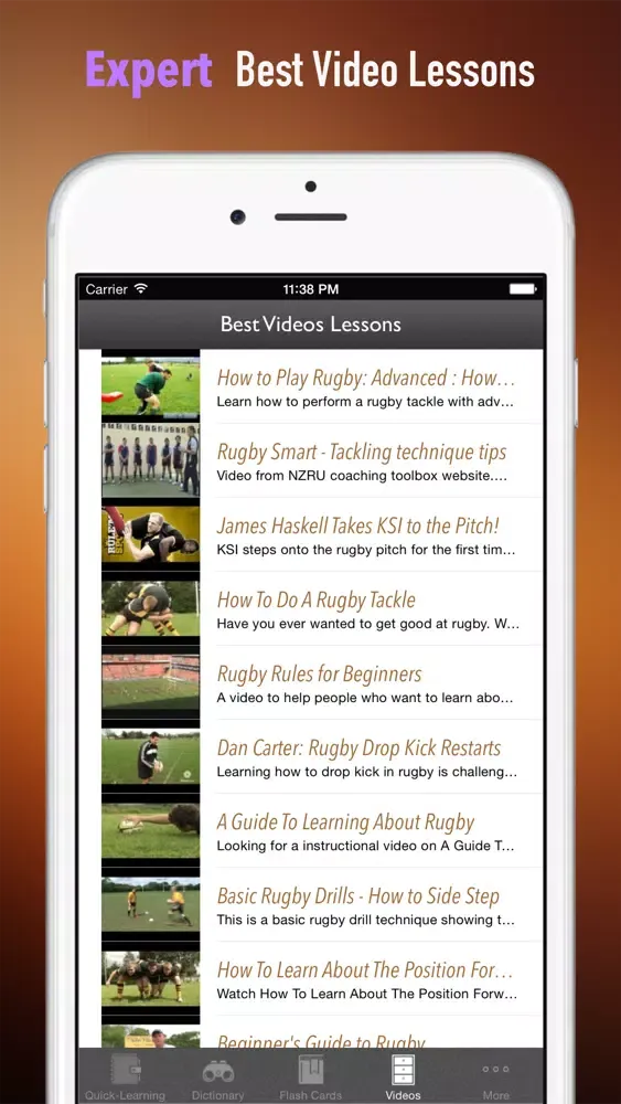 Rugby 101: Quick Learning Reference with Video Lessons and Glossary Screenshots