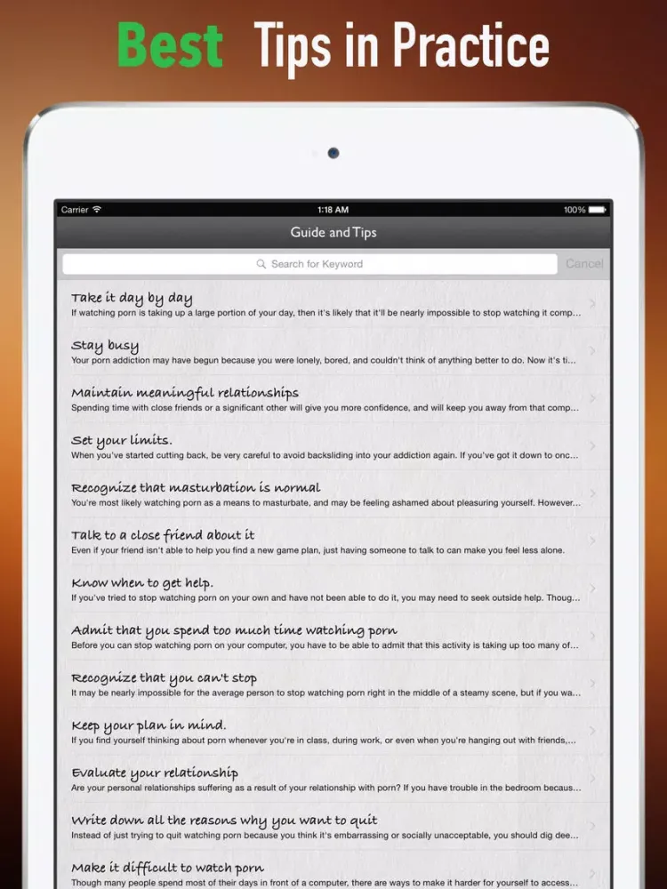 Porn Addiction Recovery Handbook: Solutions Guide with Tutorial Video iPad 应用截图