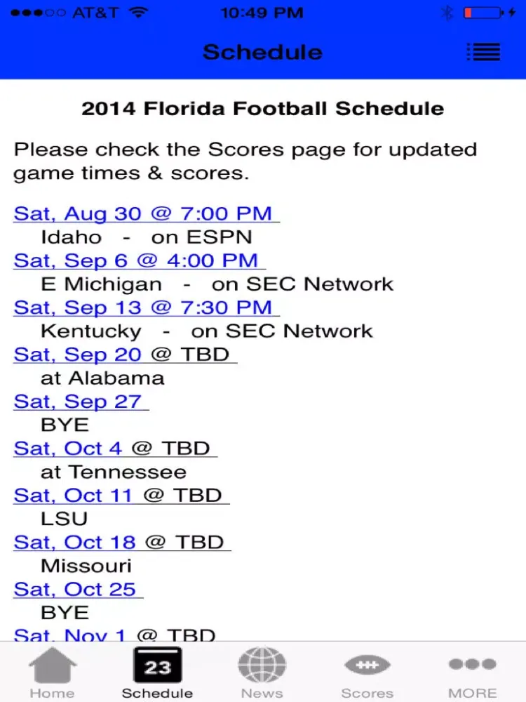 Tangkapan skrin College Sports - Florida Football Edition iPad 