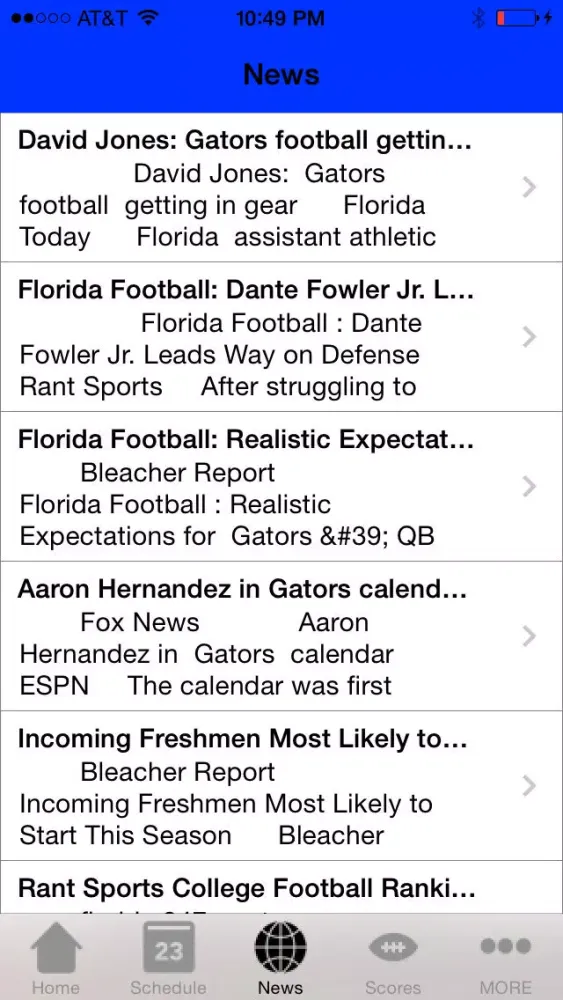 Tangkapan skrin College Sports - Florida Football Edition