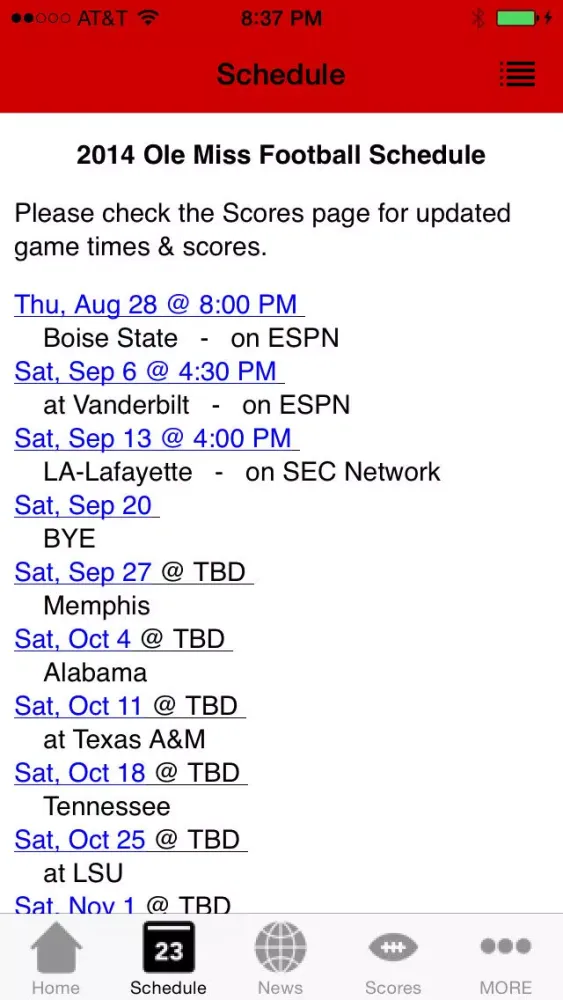 Tangkapan layar College Sports - Ole Miss Football Edition