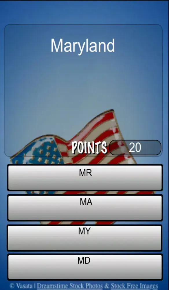 Ảnh chụp màn hình của US State Abbreviations Quiz