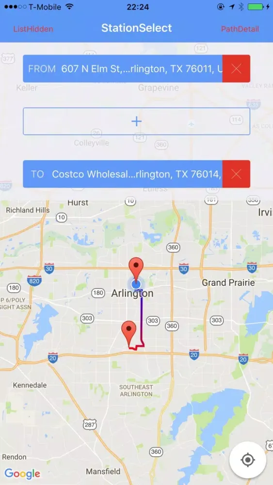 Zrzuty ekranu DriveHelper:shortest path with multiple locations