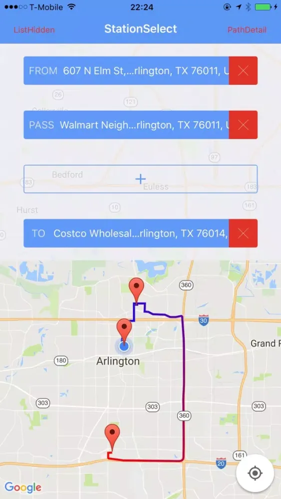 Zrzuty ekranu DriveHelper:shortest path with multiple locations