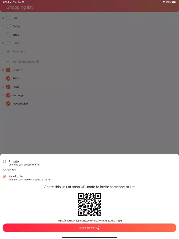 Sharry quick & easy todo list iPad  Screenshots