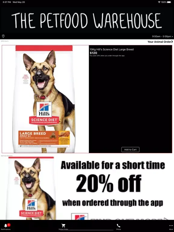 Tangkapan skrin The Petfood Warehouse iPad 