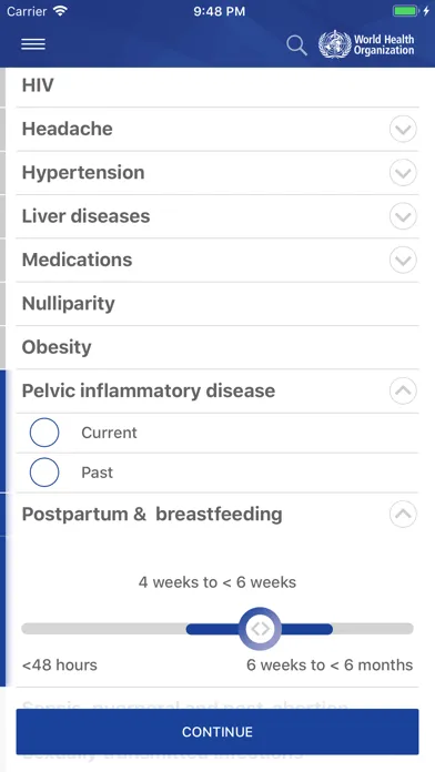 WHO Contraception tool سکرین شاٹس