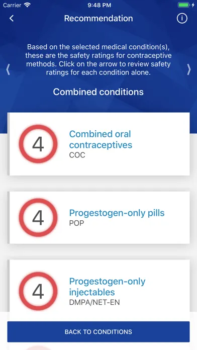 WHO Contraception tool سکرین شاٹس