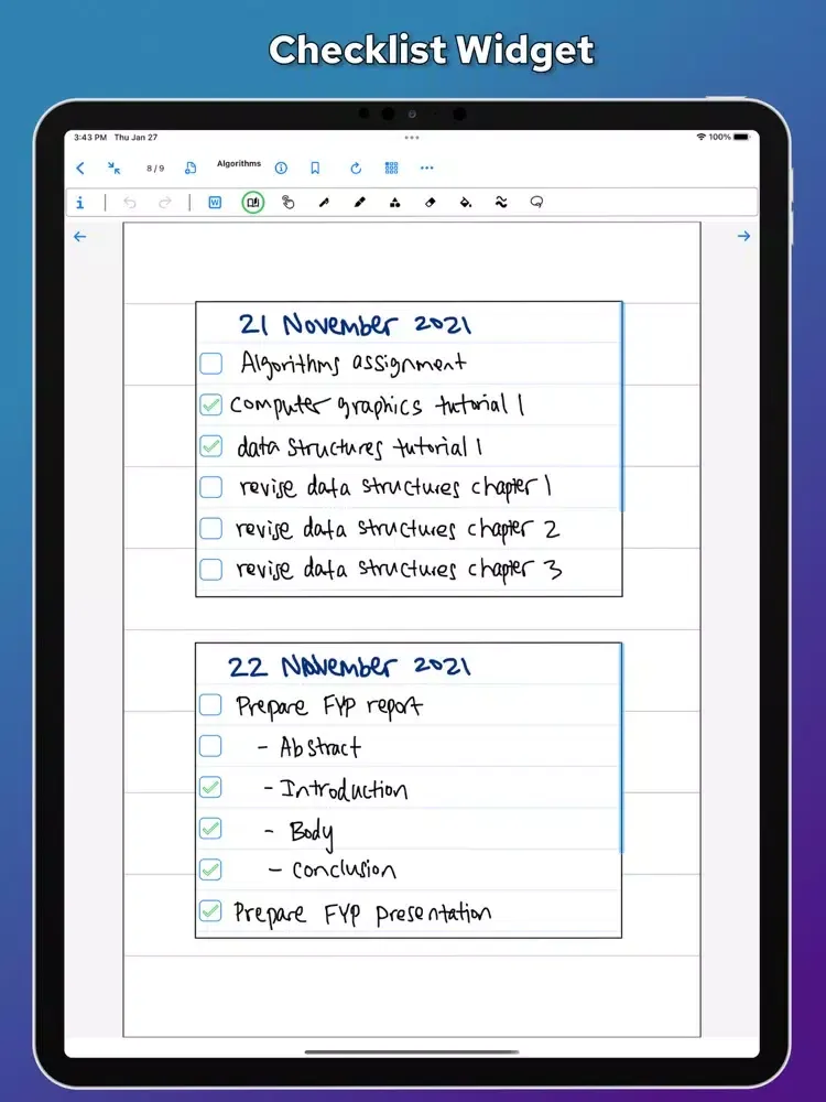 Capturas de tela do Widget Notebook - Digital Ink iPad 