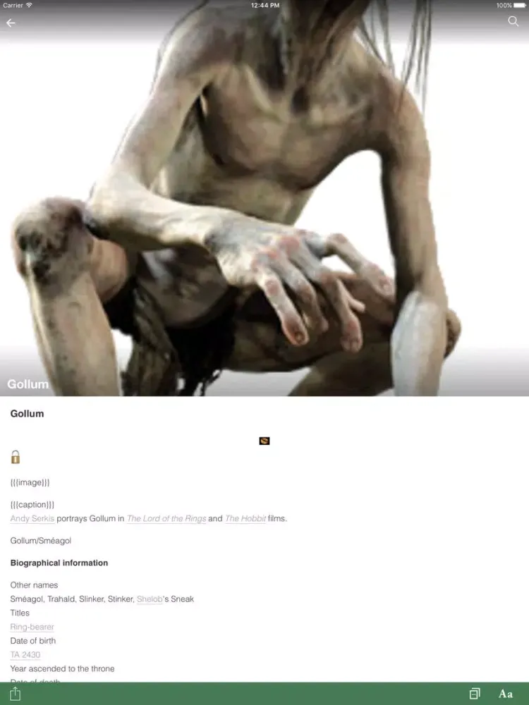 Tangkapan skrin FANDOM for: Lord of the Rings iPad 