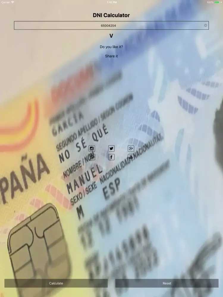 Screenshot di Validate DNI iPad
