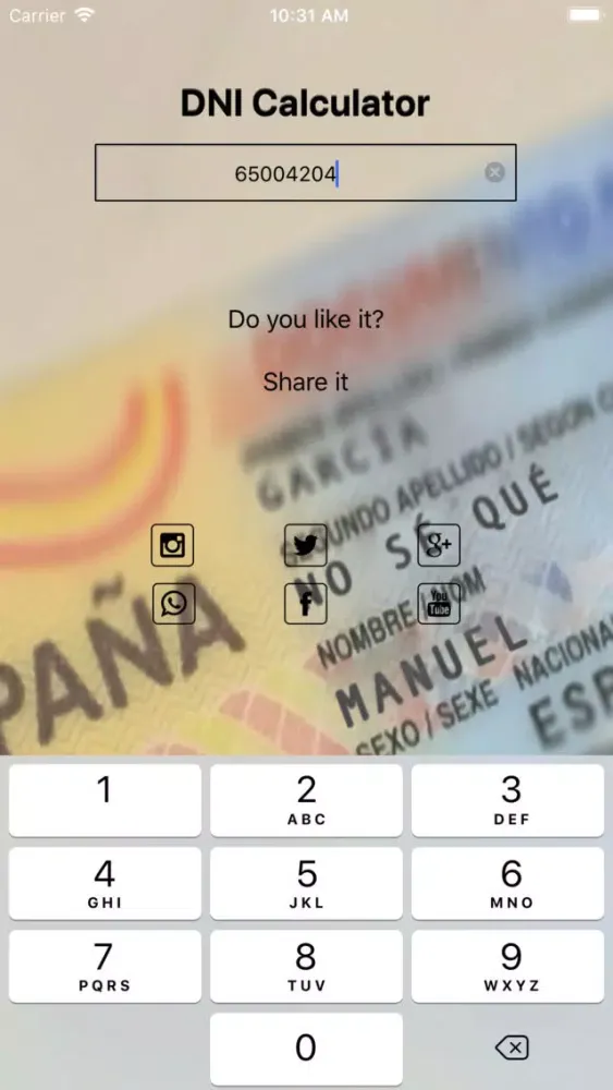 Screenshot di Validate DNI