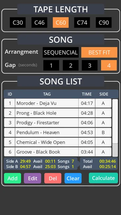 Captures d'écran de MixTape Calculator