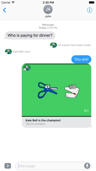 Capturas de pantalla de Rock Paper Scissors iMessages