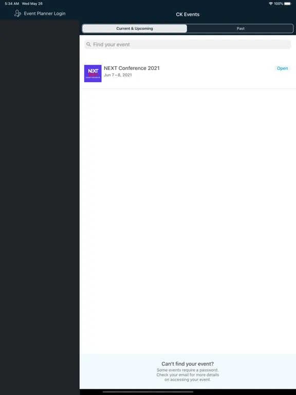 Capturas de tela do CK Events iPad 