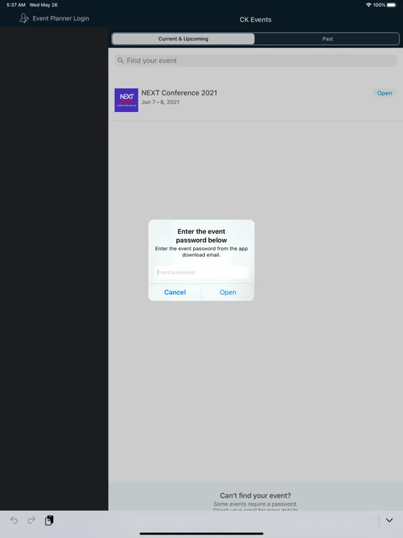 Capturas de tela do CK Events iPad 