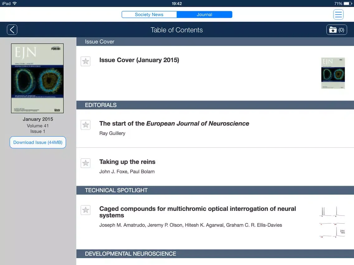 Zrzuty ekranu European Jnl of Neuroscience iPad 