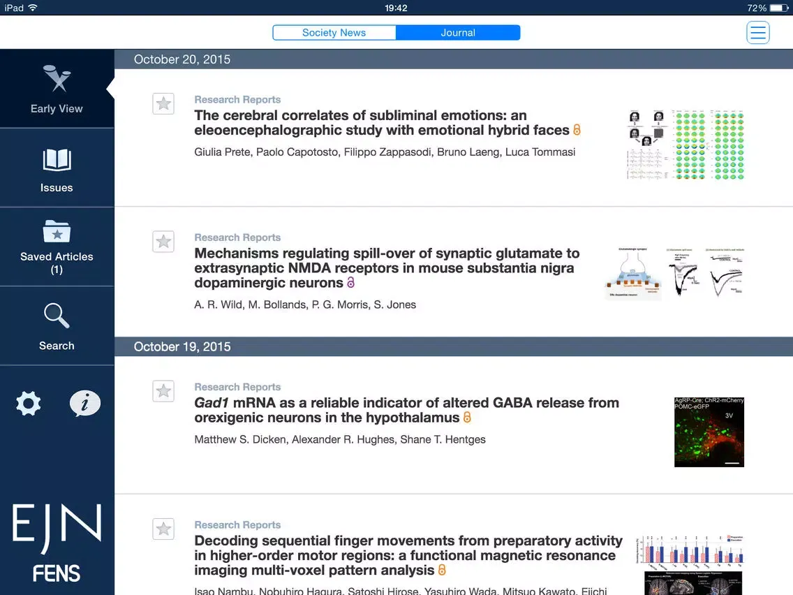 Zrzuty ekranu European Jnl of Neuroscience iPad 