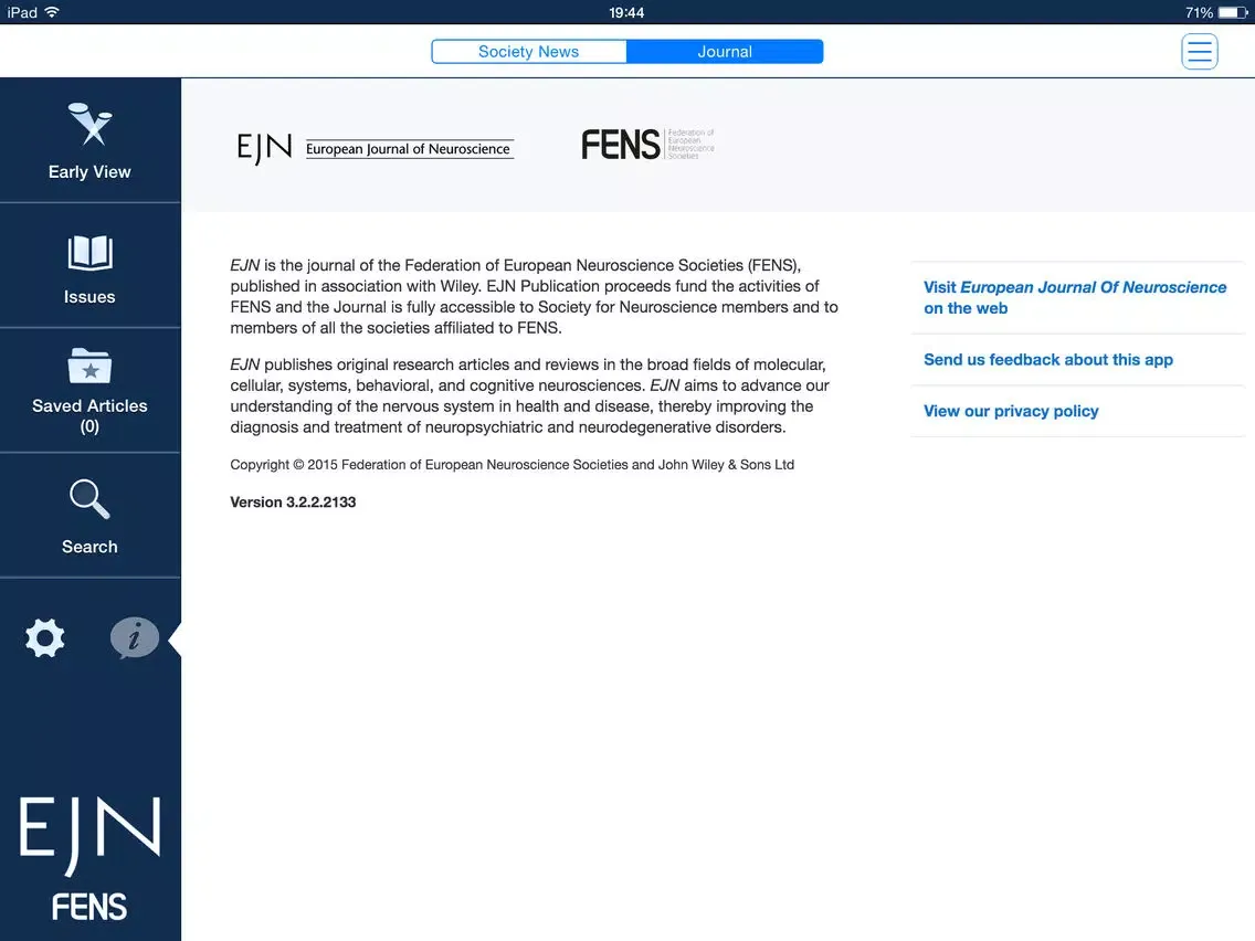 Zrzuty ekranu European Jnl of Neuroscience iPad 