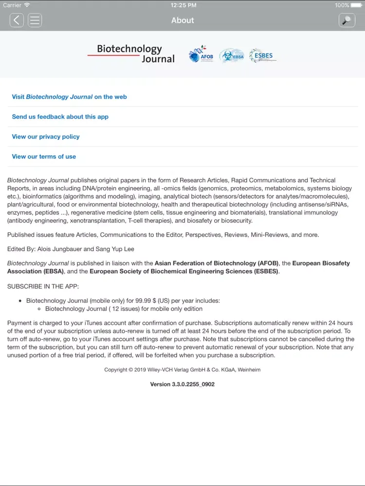 Zrzuty ekranu Biotechnology Journal iPad 