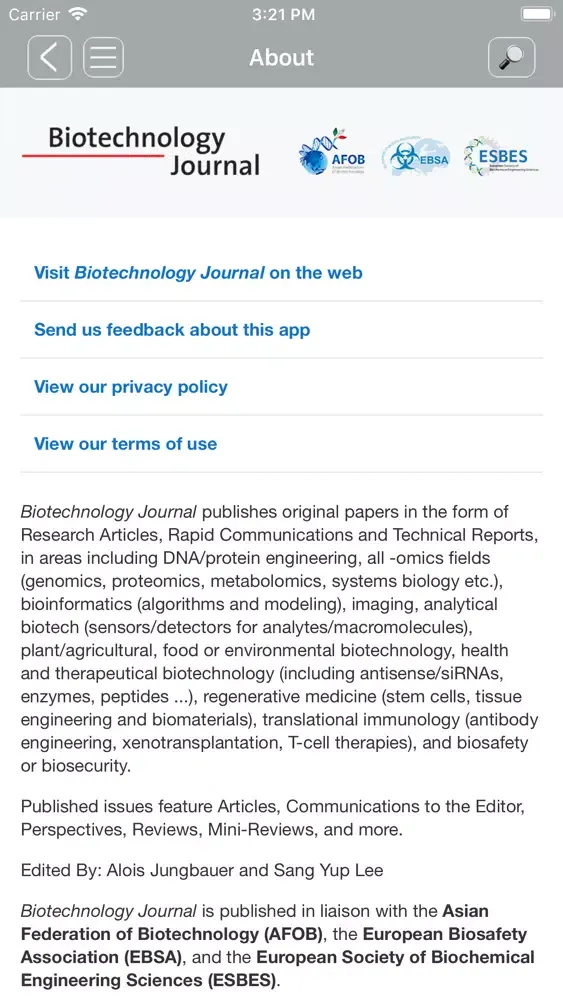 Zrzuty ekranu Biotechnology Journal