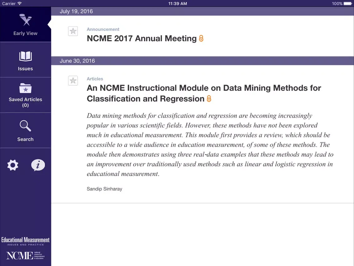 Tangkapan layar Educational Measurement: Issues and Practice iPad 