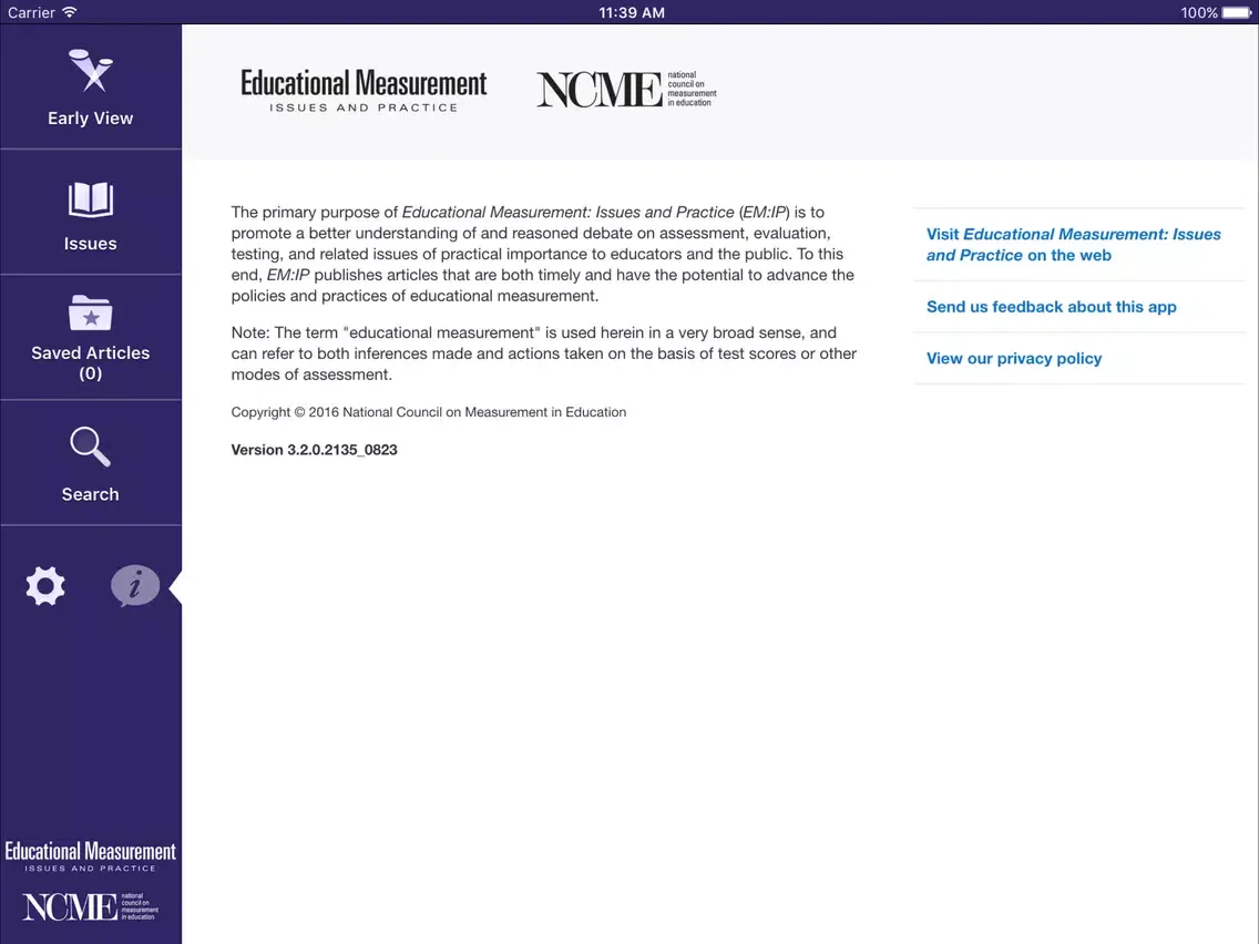Tangkapan layar Educational Measurement: Issues and Practice iPad 