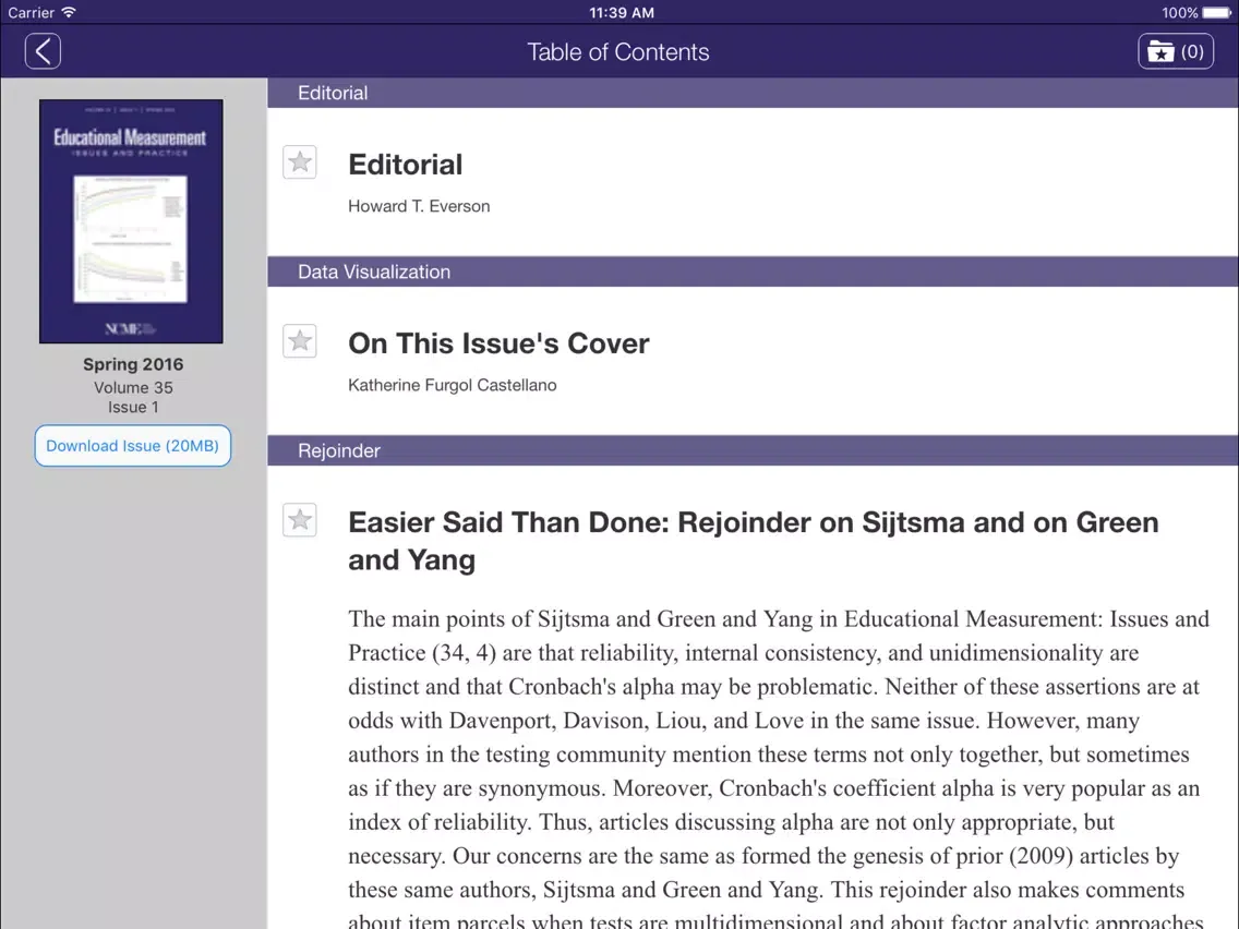 Tangkapan layar Educational Measurement: Issues and Practice iPad 