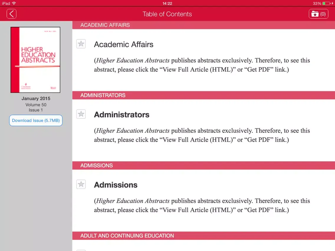 Higher Education Abstracts iPad  Screenshots