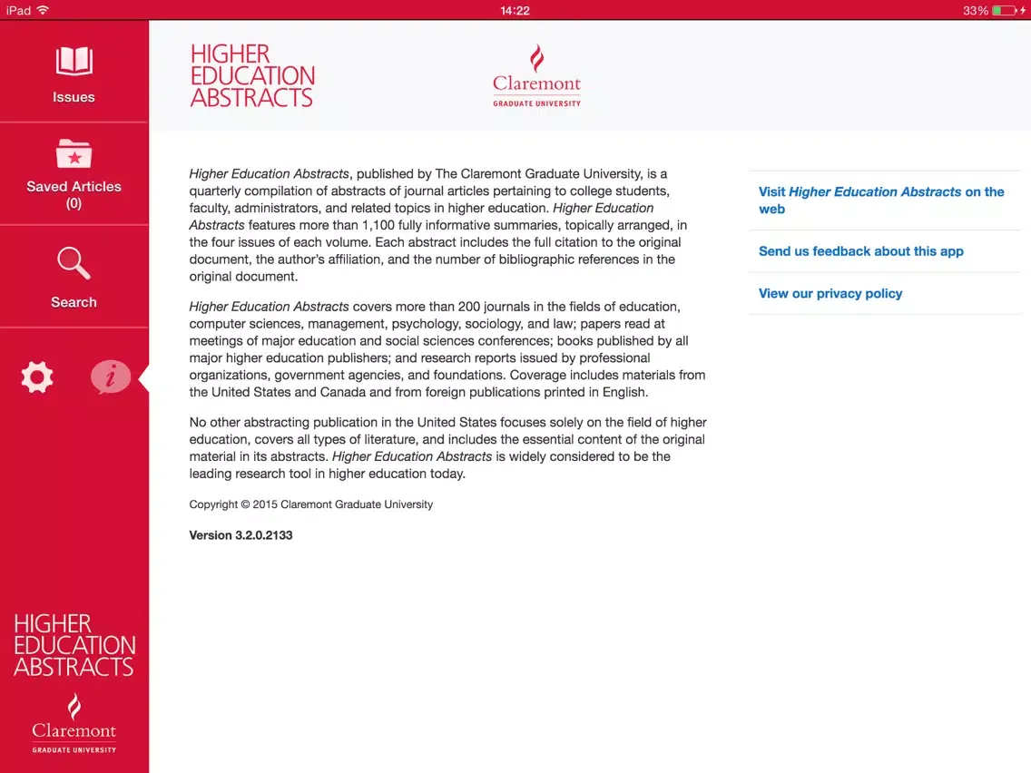 Higher Education Abstracts iPad  Screenshots