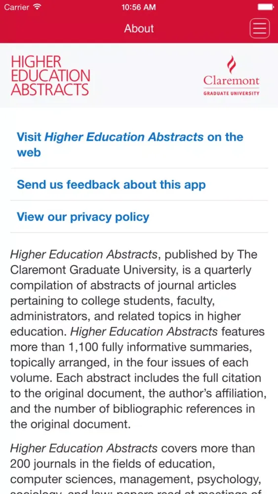 Higher Education Abstracts Screenshots