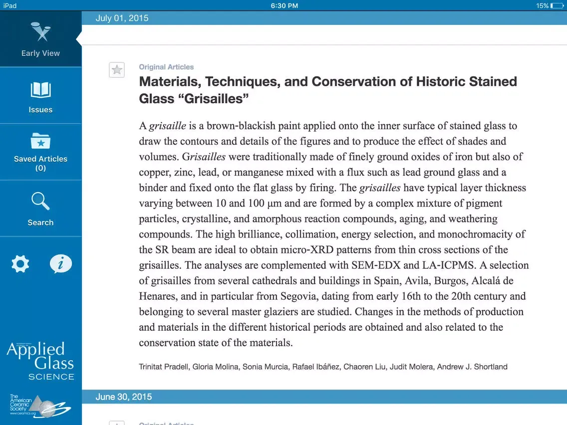 International Journal of Applied Glass Science iPad 應用截圖