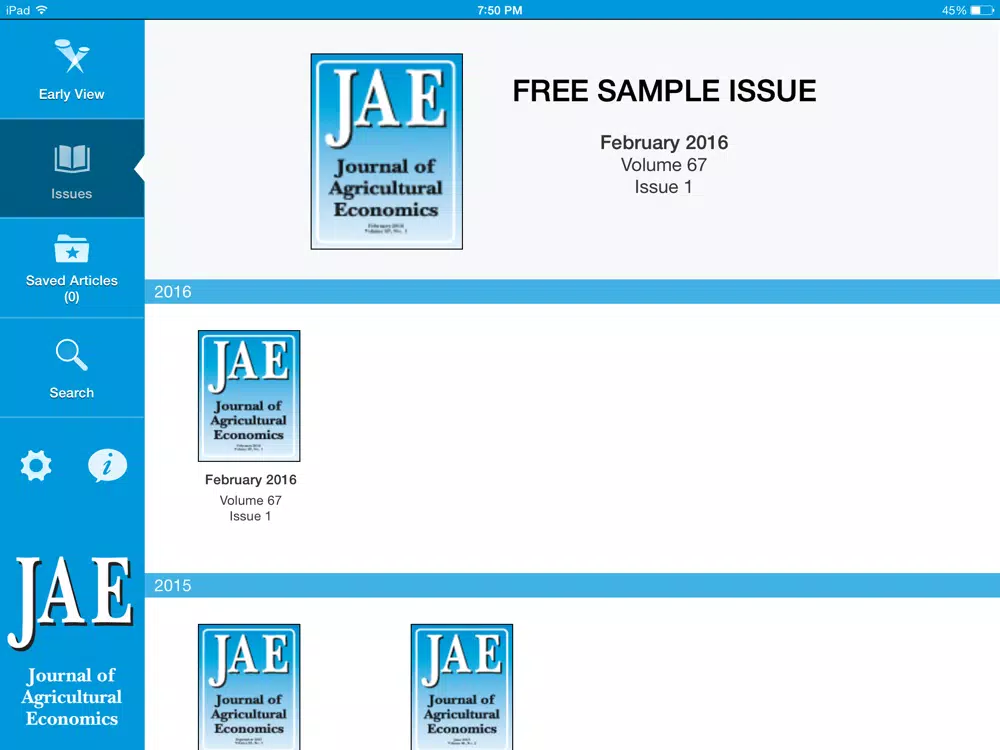 Journal of Agricultural Economics iPad  Ekran Görüntüleri