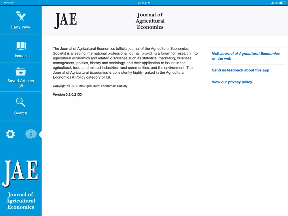 Journal of Agricultural Economics iPad  Ekran Görüntüleri