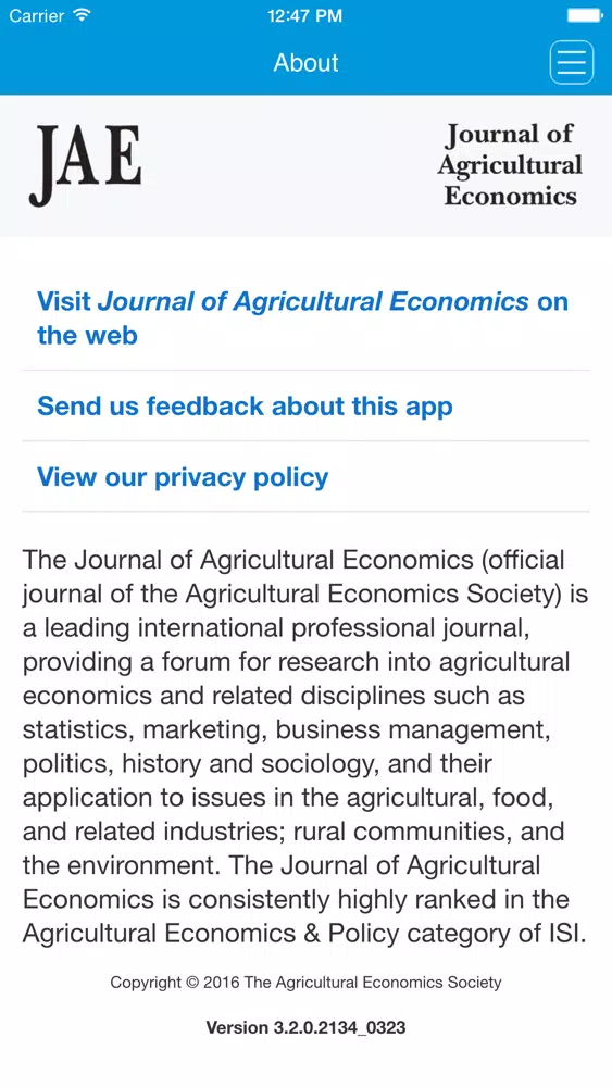 Journal of Agricultural Economics Ekran Görüntüleri