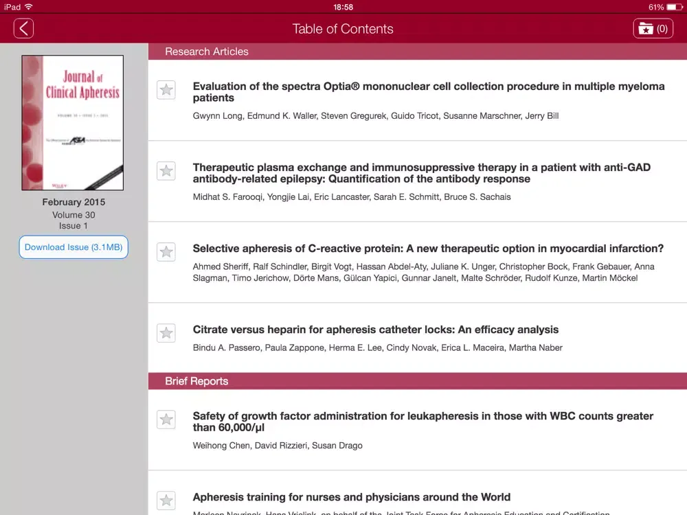 Screenshot di Journal of Clinical Apheresis iPad 