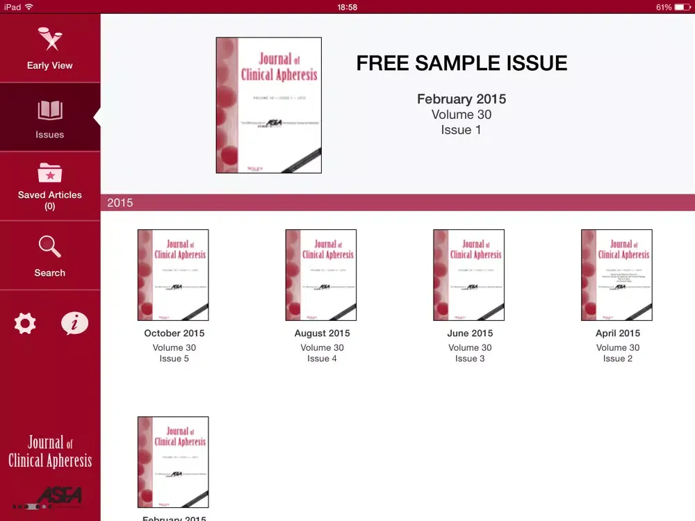 Screenshot di Journal of Clinical Apheresis iPad 